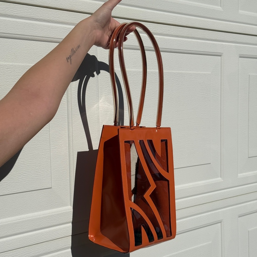 Salvatore Ferragamo Orange Statement Leather Tote Bag